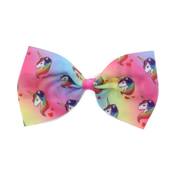 Unicorn Print Hair Bows with Jojo Style Ribbon on Beak Clip - 13cm