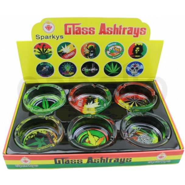 Sparky's Round Glass "Rasta Leaf" Ashtray - Assorted (10 x 10 x 3.8 cm)