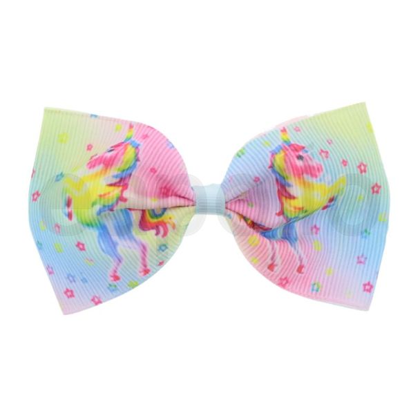 Unicorn Print Pastel Hair Bows with Jojo Style Ribbon on Beak Clip - 13cm