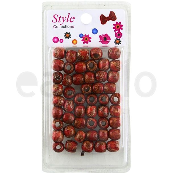 46pcs Red Paisley Design Wooden Hair Braiding Beads