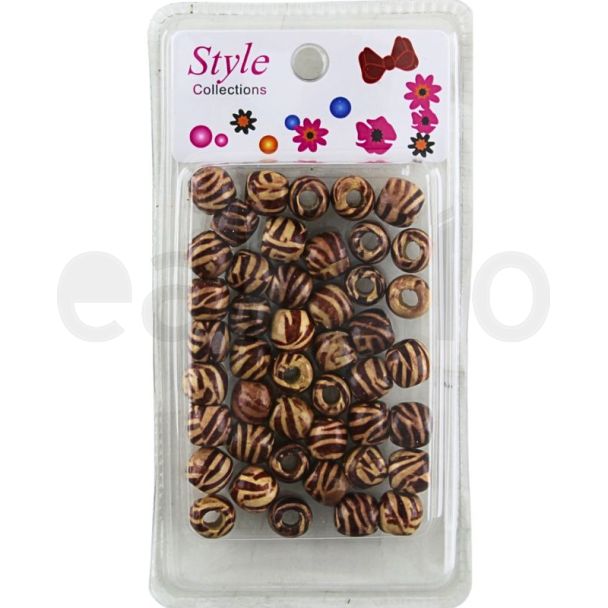 46pcs Brown and Beige Stripe Design Wood Hair Braiding Beads