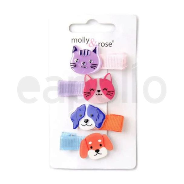 4pcs Cat and Dog Ribbon Covered Fork Clips - Assorted - 3cm 