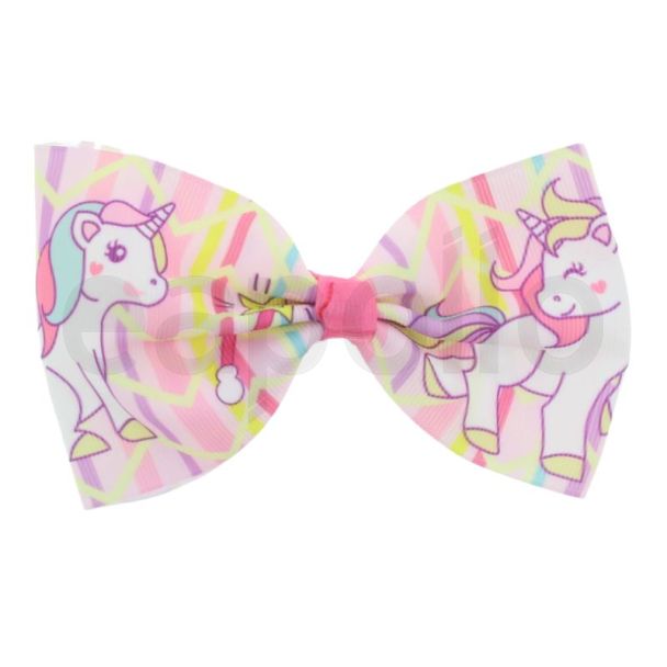 Unicorn Rainbow Print Hair Bows with Jojo Style Ribbon - 13cm