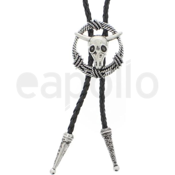 Vintage Western Bull Skull Wreath Bolo Tie