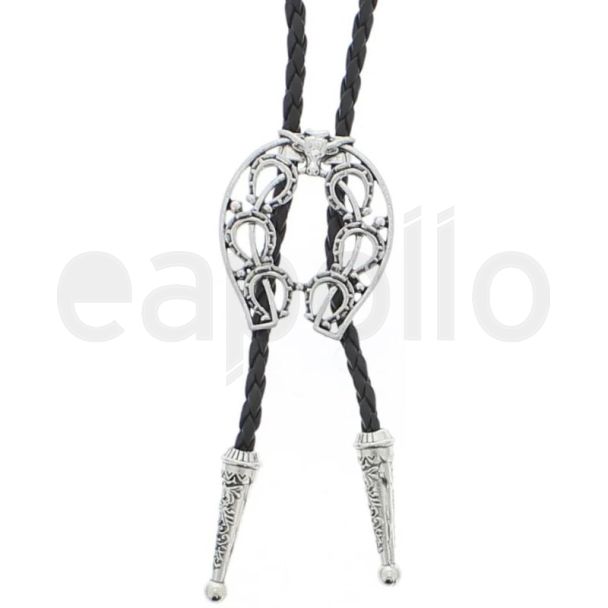 Vintage Western Ram Skull & Horseshoe Bolo Tie