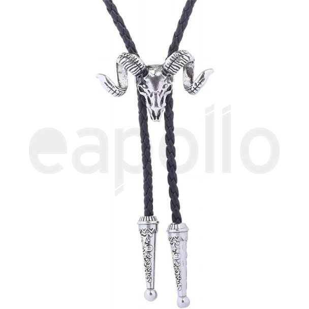 Vintage Western Ram Skull Pendant Bolo Tie