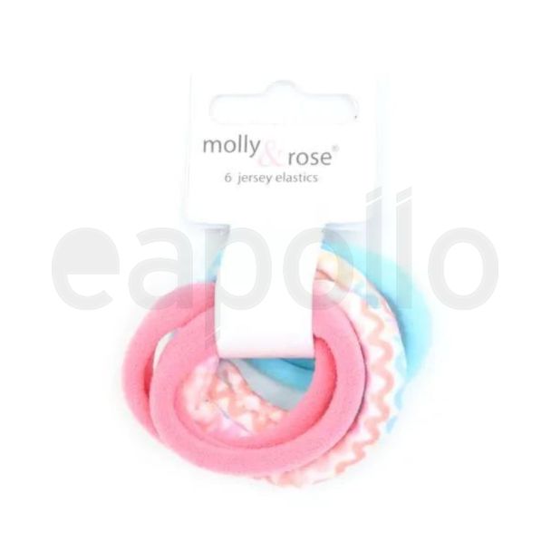 6pcs Assorted Jersey Hair Elastics - 8mm
