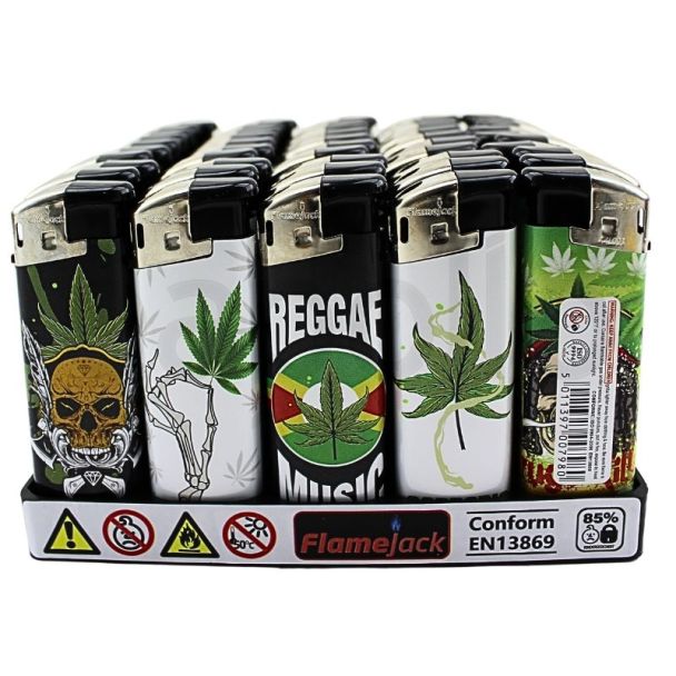Wholesale Flamejack Electronic Lighters Skull Leaf Design - Assorted 