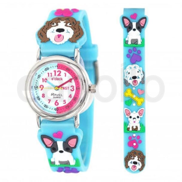 Wholesale Ravel Children Time-Teacher Watch - Blue Frenchie & Cockapoo