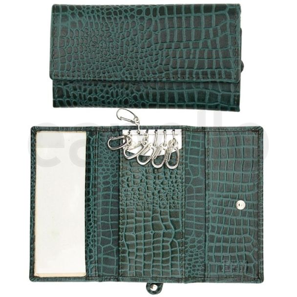 Wholesale Ladies Leather Key Holder Purse With Stud Closure Button - Green
