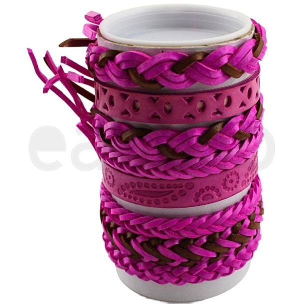 Wholesale Leather Bracelet - Pink Design (12 Pieces)