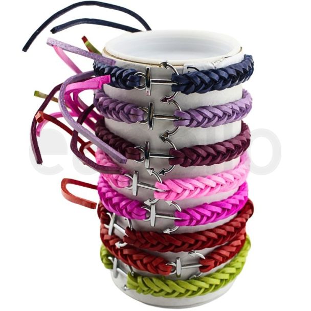 Wholesale Leather Bracelet Anchor Design - Assorted Colours (12 Pieces)