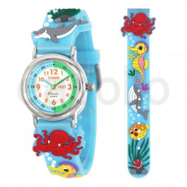 Wholesale Ravel Children Time Teaching Silicone Strap Watch - Blue Sea Life