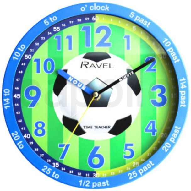 Wholesale Ravel Kids Time Teacher Wall Clock 25cm - Blue Football