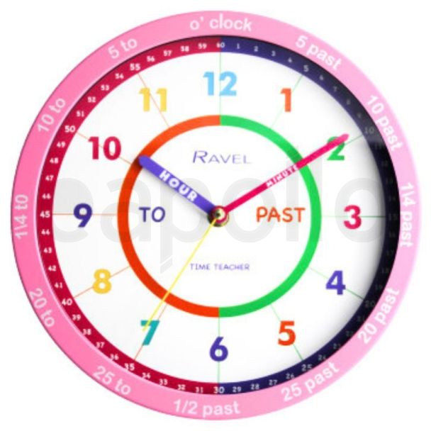 Wholesale Ravel Kids Time Teacher Wall Clock 25cm - Pink