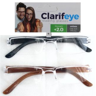 Clarifeye Reading Glasses +2.0 - Colours Assorted 