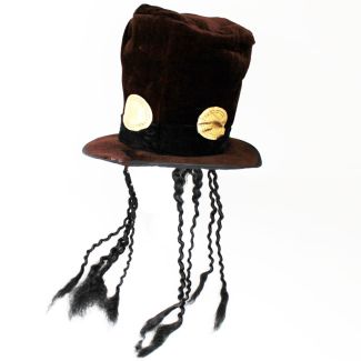 Brown Cylinder Party Hats With Curly Hair