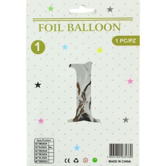 16" Number "1" Air filled Foil Balloon - Silver