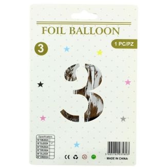 16" Number "3" Air filled Foil Balloon - Silver