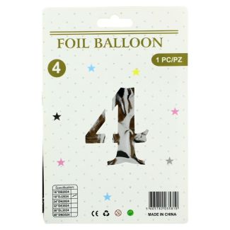 16" Number "4" Air filled Foil Balloon - Silver