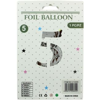 16" Number "5" Air filled Foil Balloon - Silver