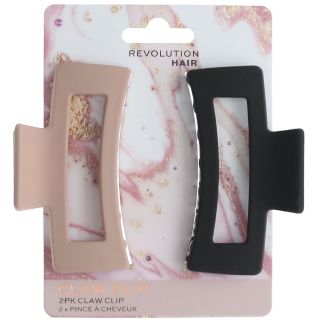 2pcs Revolution Nude & Black Rectangle Matte Hair Clamp - 9cm