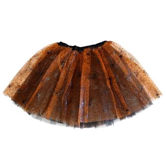 Adults Cobweb Design 3 Layer Tutu Skirt - Orange/Black