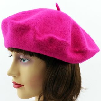 Ladies Acrylic Felt Beret Hat - Fuchsia 