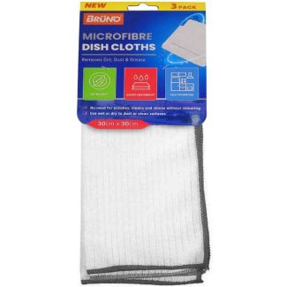 3pcs Bruno Microfibre Dish Cloths - White (30x30cm)