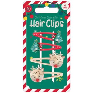 4pcs Christmas Tree & Reindeer Hair Clips - Assorted