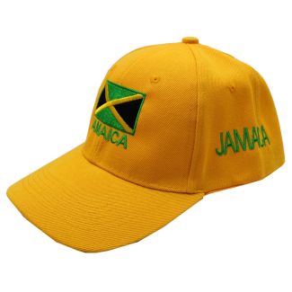 6 Panel 100% Polyester Embroidered Baseball Cap Jamaica - Yellow