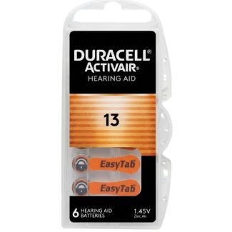 6pcs Duracell 13 (PR48) Zinc-Air Hearing Aid Batteries - 1.45V