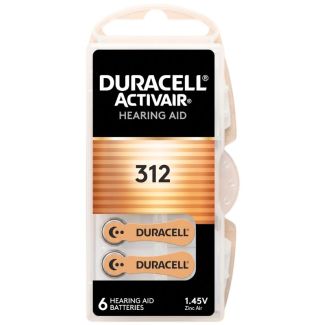 6pcs Duracell 312 (PR41) Zinc-Air Hearing Aid Batteries 