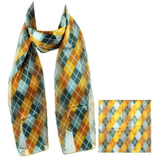 Ladies Satin Scarf - Romb Pattern (Yellow/Grey) Wholesale