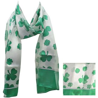St. Patrick's Day Shamrock Design Satin Stripe Scarves - White & Green