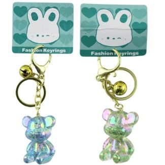 Acrylic Fashion Keyrings - Sparkly Bear Design (Assorted Colours)