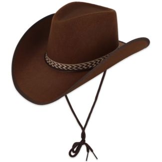 Adult Cowboy Hat With Band & Cord - Brown