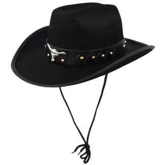 Adult Cowboy Hat With Bull Horn And Cord - Black