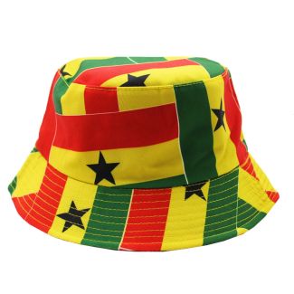 Adults 100% Cotton Ghana Flag Design Bucket Hat