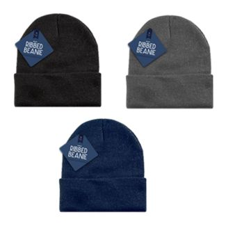Adults' Ribbed Beanie Hats - One Size - Assorted Colours