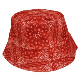 Adults 100% Cotton Reversible Paisley Print Bucket Hat - Red