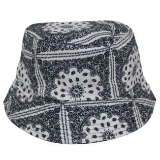 Adults Reversible Paisley Print Bucket Hat - White