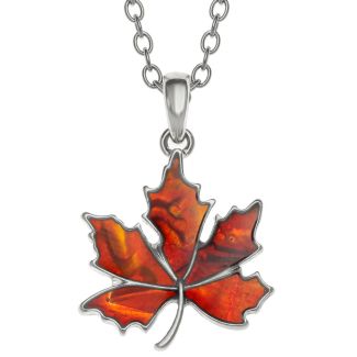 Amber Paua Shell Autumn Leaf Pendant Necklace