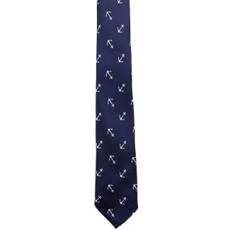 Adult Anchor Print Skinny Tie - Navy