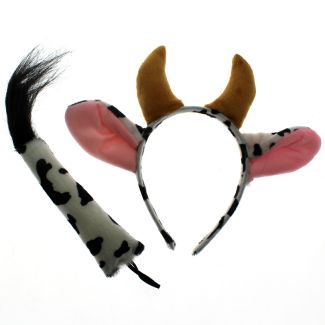 Animal Ear And Tail Set - Cow Design (Brown)