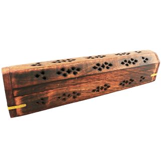 Sheesham Wood Incense Box Brass Inlay Antique Jali Design 