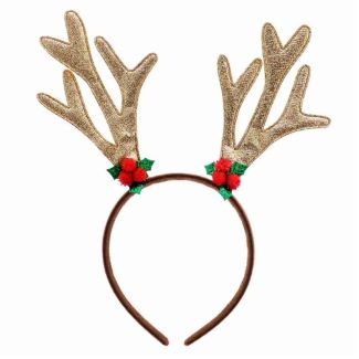 Wholesale Adult Gold Glitter Reindeer Antler Aliceband (Christmas Celebrations)
