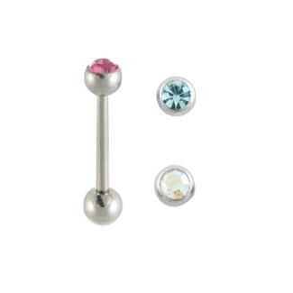 Steel Straight Barbell With a Crystal Jewel Top - Assorted 
