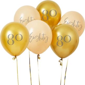 Biodegradable Latex Balloons 12" 'Eighty' - Gold & Nude - 6pcs 