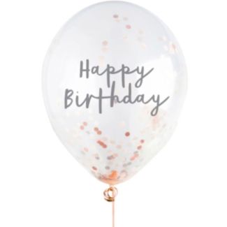 Rose Gold Happy Birthday Confetti Balloons (Pack of 5)